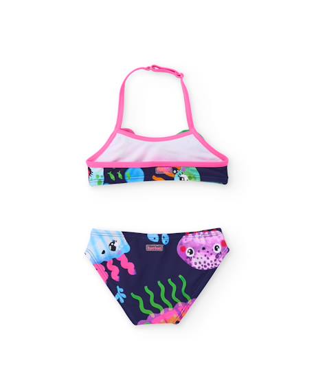 Bikini fille en maille avec fleurs appliquées Bleu 3 - vertbaudet enfant 