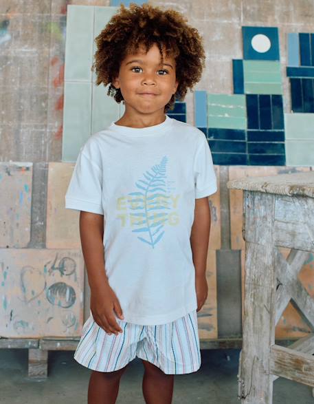 T-shirt en coton avec imprimé botanic Blanc+Bleu foncé 1 - vertbaudet enfant 