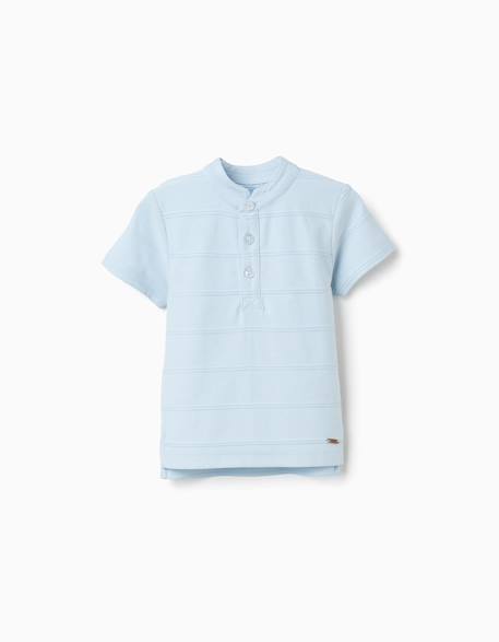 Bébé-T-shirt, sous-pull-Polo en coton avec lignes en relief et col mao