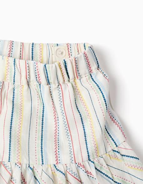 T-shirt + jupe-short en coton à rayures ethniques b&s Blanc 4 - vertbaudet enfant 