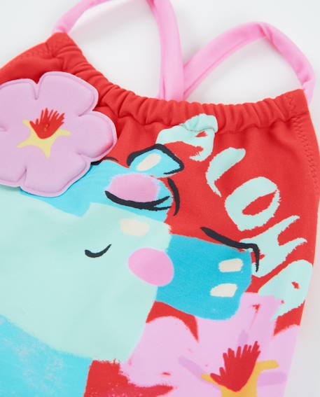 Maillot de bain fille en maille avec double volant Rouge 4 - vertbaudet enfant 