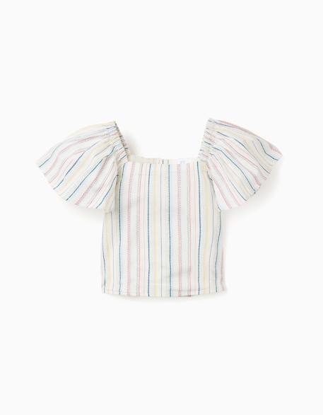Blouse en coton à rayures ethniques b&s Blanc 1 - vertbaudet enfant 