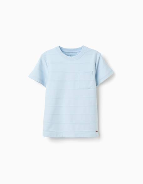 T-shirt en coton avec lignes en relief et poche Blanc+Bleu clair 4 - vertbaudet enfant 