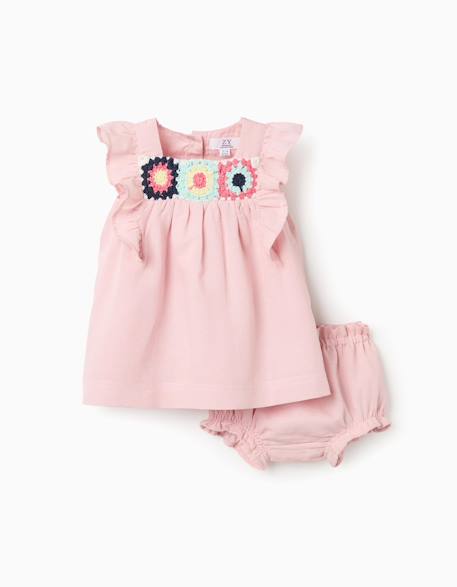 Robe et bloomer en coton et lin Rose clair 1 - vertbaudet enfant 