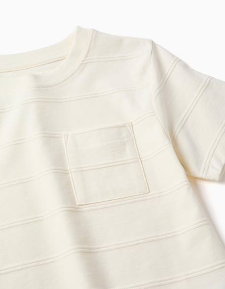 T-shirt en coton avec lignes en relief et poche Blanc+Bleu clair 3 - vertbaudet enfant 