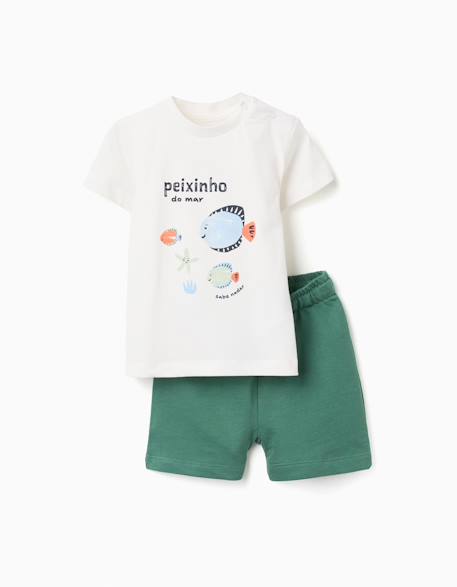 T-shirt en coton avec imprimé poisson + short Vert foncé 1 - vertbaudet enfant 