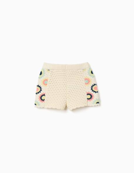 Short en coton avec fleurs au crochet Blanc 2 - vertbaudet enfant 