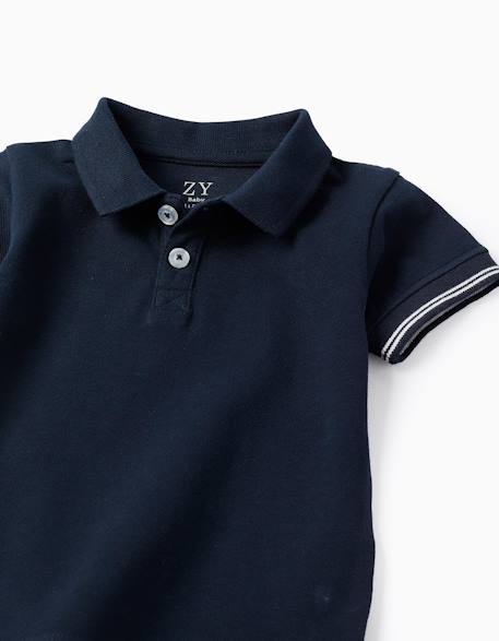 Polo en piqué de coton à manches à rayures Bleu foncé 3 - vertbaudet enfant 