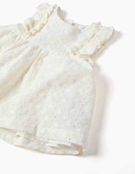 Blouse en coton avec broderie anglaise et volants Blanc 3 - vertbaudet enfant 