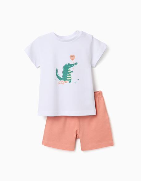 Pyjama en coton à manches courtes et imprimé alligator Blanc 1 - vertbaudet enfant 