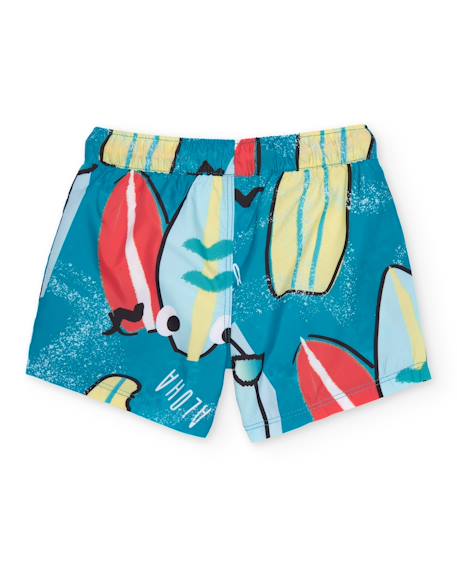 Short de bain garçon en tissu chaîne et trame avec imprimé de planches de surf Bleu 2 - vertbaudet enfant 