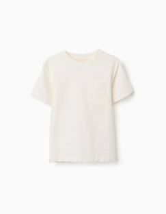 Garçon-T-shirt, polo, sous-pull-T-shirt en coton avec lignes en relief et poche