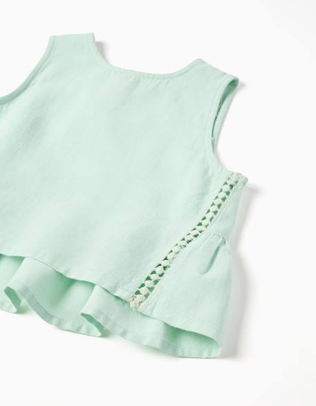 Blouse sans manches en coton et lin avec volants Vert clair 3 - vertbaudet enfant 