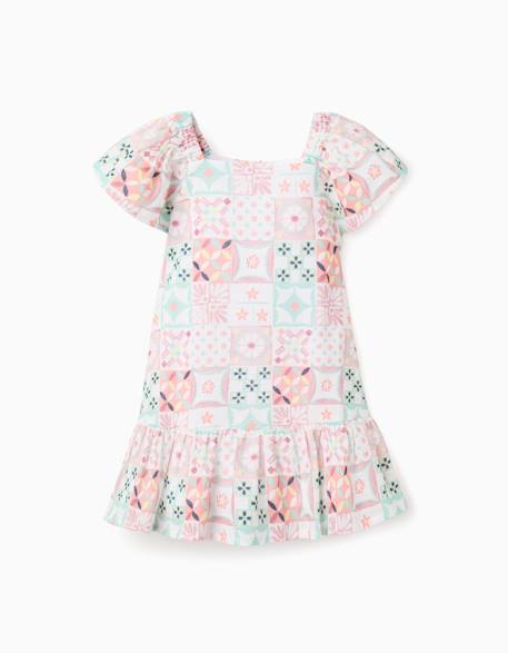 Robe en coton avec motif mosaïque Blanc 1 - vertbaudet enfant 