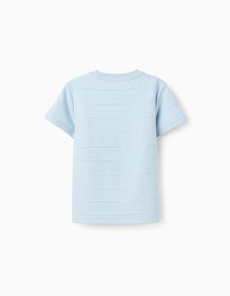 T-shirt en coton avec lignes en relief et poche Blanc+Bleu clair 5 - vertbaudet enfant 