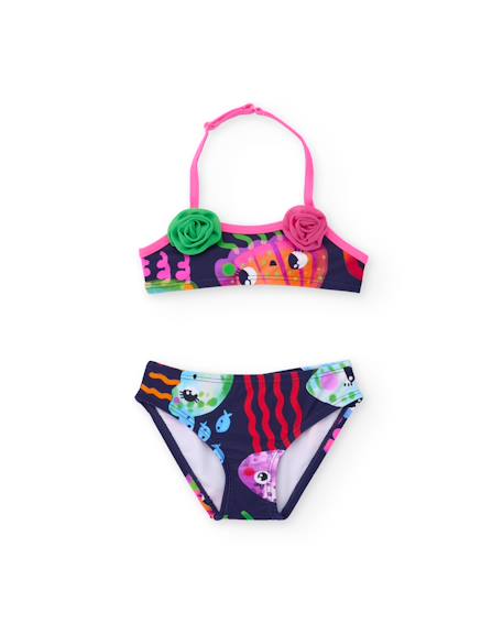 Bikini fille en maille avec fleurs appliquées Bleu 2 - vertbaudet enfant 