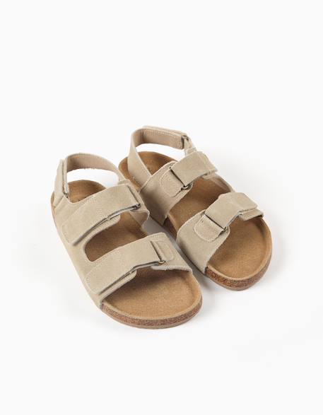 Sandales en daim à semelle intérieure en liège Beige clair+Bleu 3 - vertbaudet enfant 