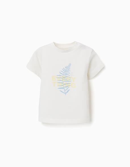 T-shirt en coton avec imprimé nature Blanc+Rose foncé 1 - vertbaudet enfant 