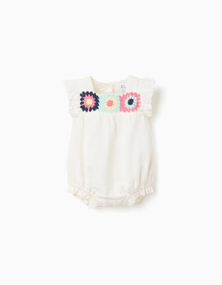 Barboteuse en coton et lin avec crochet Blanc 1 - vertbaudet enfant 