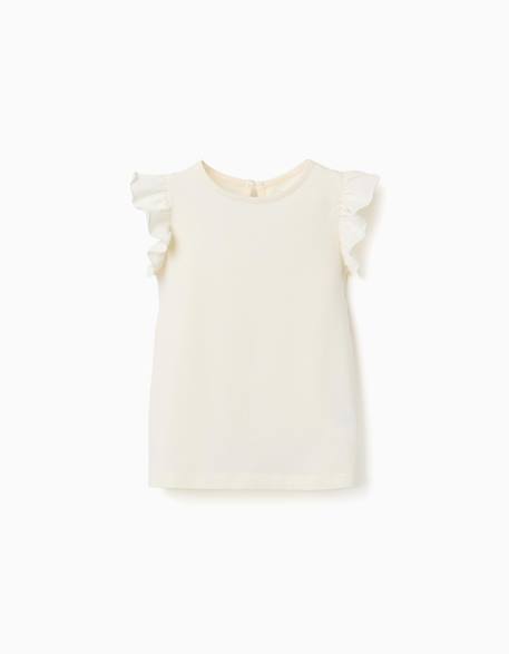 Fille-T-shirt avec manches à volants et col rond