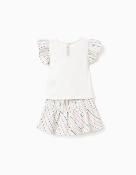 T-shirt + jupe-short en coton à rayures ethniques b&s Blanc 2 - vertbaudet enfant 