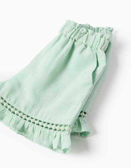 Short en coton et lin avec ourlet à volants Vert clair 4 - vertbaudet enfant 