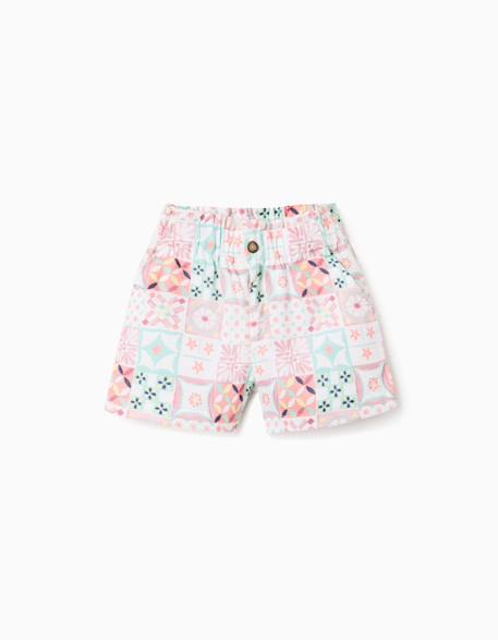 Short en coton avec motif mosaïque Blanc 1 - vertbaudet enfant 