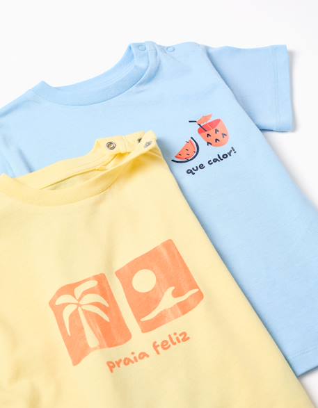 Lot de 2 t-shirts en coton avec imprimés d'été Bleu clair+Orange sombre 3 - vertbaudet enfant 