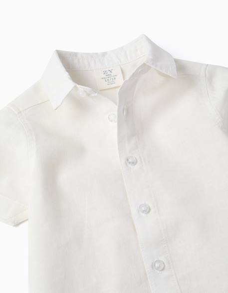 Chemise à manches courtes en lin et coton Blanc+Bleu clair 3 - vertbaudet enfant 