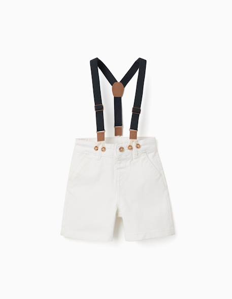 Short midi en sergé avec bretelles amovibles Blanc 1 - vertbaudet enfant 