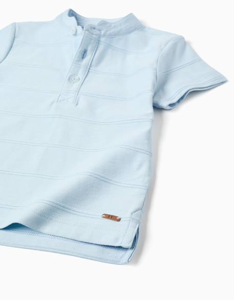 Polo en coton avec lignes en relief et col mao Bleu clair 3 - vertbaudet enfant 