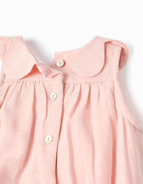 Barboteuse en coton et lin avec volants b&s Rose clair 3 - vertbaudet enfant 
