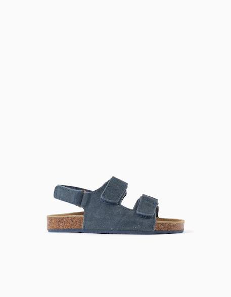 Sandales en daim à semelle intérieure en liège Beige clair+Bleu 5 - vertbaudet enfant 