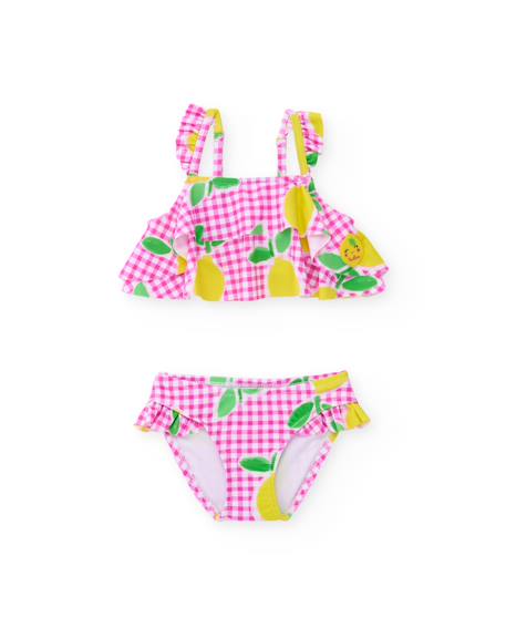 Fille-Maillot de bain-Maillot deux pièces-Bikini fille en maille sur fond vichy