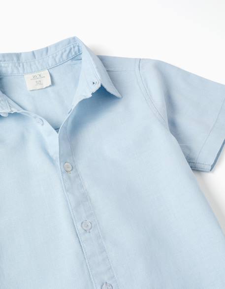 Chemise à manches courtes en lin et coton Blanc+Bleu clair 6 - vertbaudet enfant 