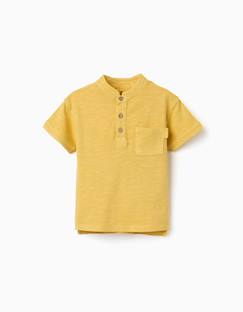 -T-shirt en coton avec col mao et poche