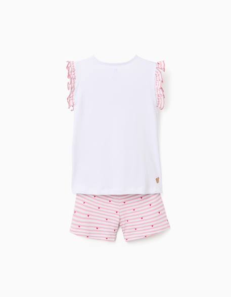 Pyjama court en coton à rayures et motif de cœurs Blanc 2 - vertbaudet enfant 