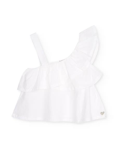 Fille-Blouse pour fille en toile au design asymétrique avec volant