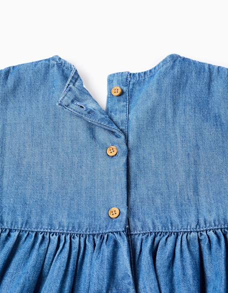 Robe en jean à manches courtes avec fleurs brodées Bleu 4 - vertbaudet enfant 