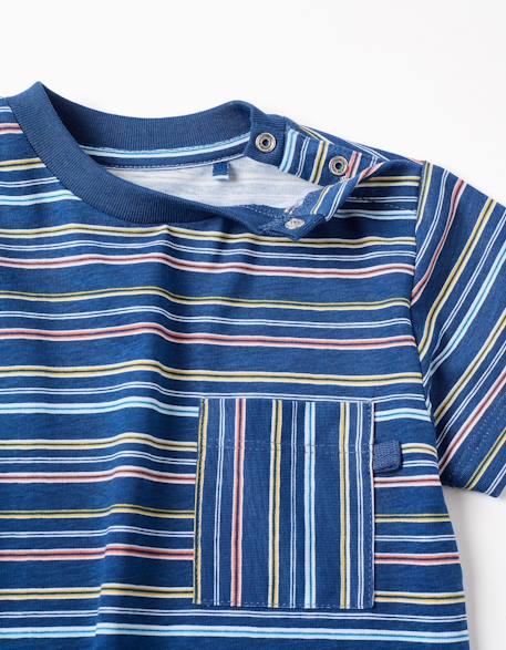 T-shirt en coton à rayures et poche poitrine Bleu foncé 3 - vertbaudet enfant 