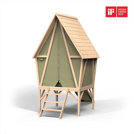 Maisonnette tente bois fsc avec toboggan yuki 300 Naturel/vert 1 - vertbaudet enfant 
