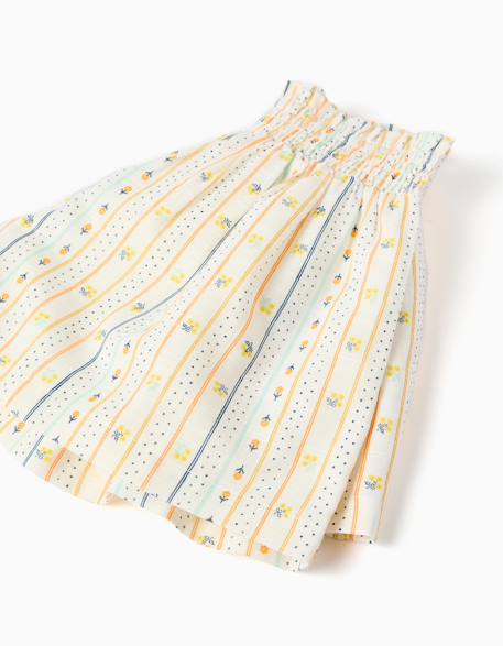 Short en coton avec motif floral et taille élastique Beige clair 3 - vertbaudet enfant 