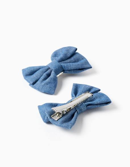 Lot de 2 pinces à cheveux avec nœuds en jean Bleu 2 - vertbaudet enfant 