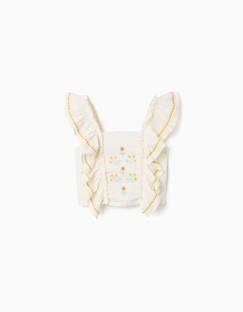 Blouse en coton et lin avec bretelles à volants  - vertbaudet enfant