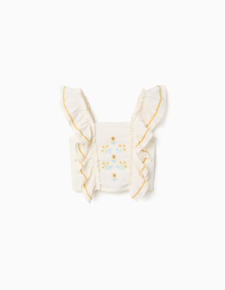 Blouse en coton et lin avec bretelles à volants Beige clair 1 - vertbaudet enfant 