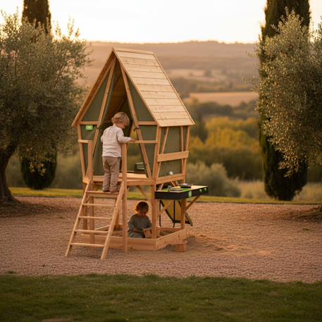 Maisonnette tente en bois fsc toboggan yuki 550 Naturel/vert 4 - vertbaudet enfant 