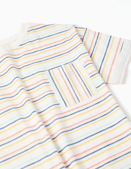 T-shirt en coton à rayures et poche poitrine Beige clair 3 - vertbaudet enfant 