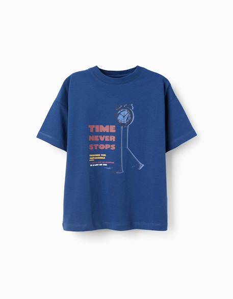 T-shirt en coton avec imprimé time never stops Bleu foncé 1 - vertbaudet enfant 