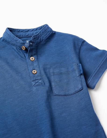 T-shirt en coton avec col mao et poche Bleu foncé+Jaune foncé 3 - vertbaudet enfant 