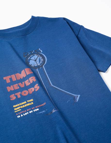 T-shirt en coton avec imprimé time never stops Bleu foncé 3 - vertbaudet enfant 